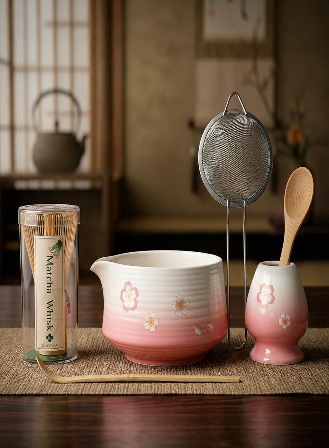 KOIMYSA Matcha Whisk Set, 6 pcs Ceramic Matcha Set Kit Includes Bowl & Holder, Bamboo Whisk (Chasen), Sifter, Scoop & Spoon For Ceremony, Mother’s Day Gift for Women, Sakura - Image 1