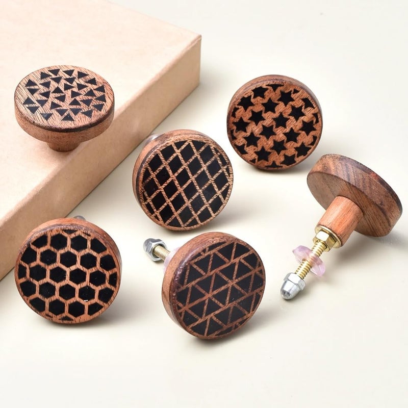 Indian-Shelf Indian Shelf 18 Pack Boho Knobs Wood Knobs for Cabinets and Drawers Wooden Dresser Knobs Boho Wooden Knobs Unique Knobs Black Brown Knobs Wood Drawer Pulls 