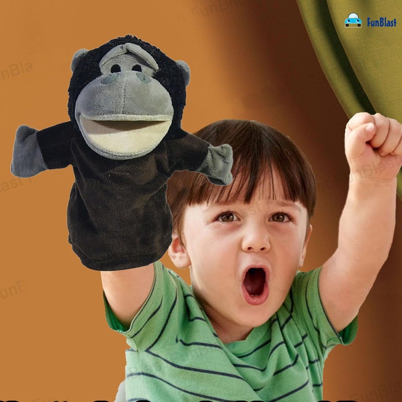 FunBlast دمى اليد للأطفال - دمى حيوانات محشوة مع فم متحرك، دمى سرد القصص للأطفال، دمى يد ناعمة للأطفال، ألعاب تعليمية ممتعة (غوريلا) - Image 2