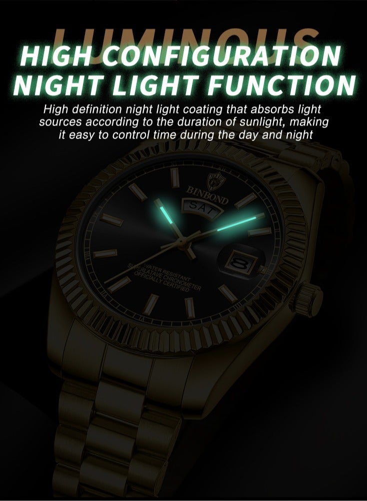 BINBOND Watch For Men Quartz Watch Waterproof Date Week Male Clock Stainless Steel Business Wristwatch Male - Image 4