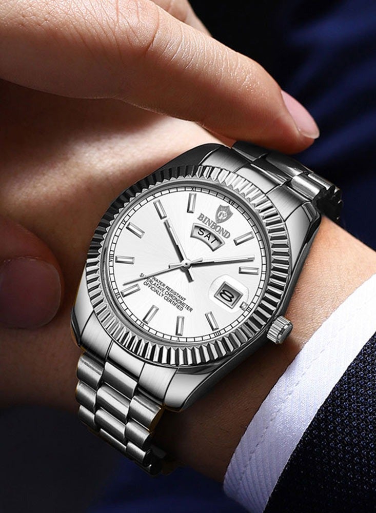 BINBOND Watch For Men Quartz Watch Waterproof Date Week Male Clock Stainless Steel Business Wristwatch Male - Image 2
