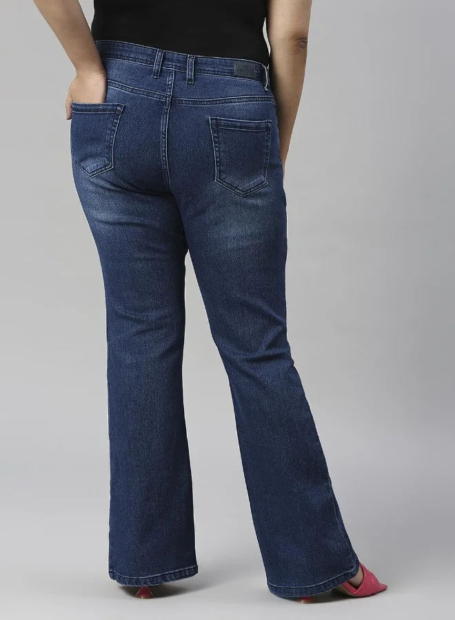 HIGH STAR Women Mid Blue Plus Size Jeans