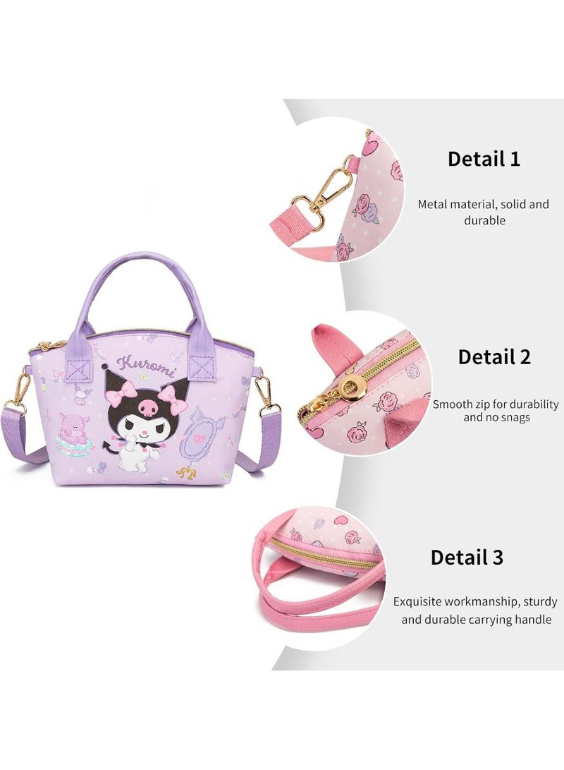 kuromi حقيبة كروس بودي صغيرة لطيفة من قطعتين، حقيبة كتف من جلد البولي يوريثان الناعم، حقيبة يد كرتونية 16*22*7 سم - Image 5