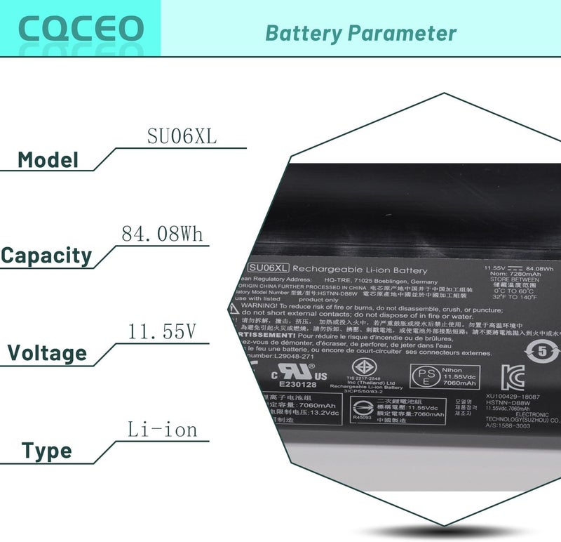 SU06XL Laptop Battery for HP Spectre X360 15-DF 15T-DF 15-DF0000 15-DF0000NF 15-DF0000NO 15-DF0000NV 15-DF0000NX 15-DF0000TX 15-DF0005TX 15-DF0011NF 15-DF0025NA 15-DF0044NB Series SU06084XL - Image 3