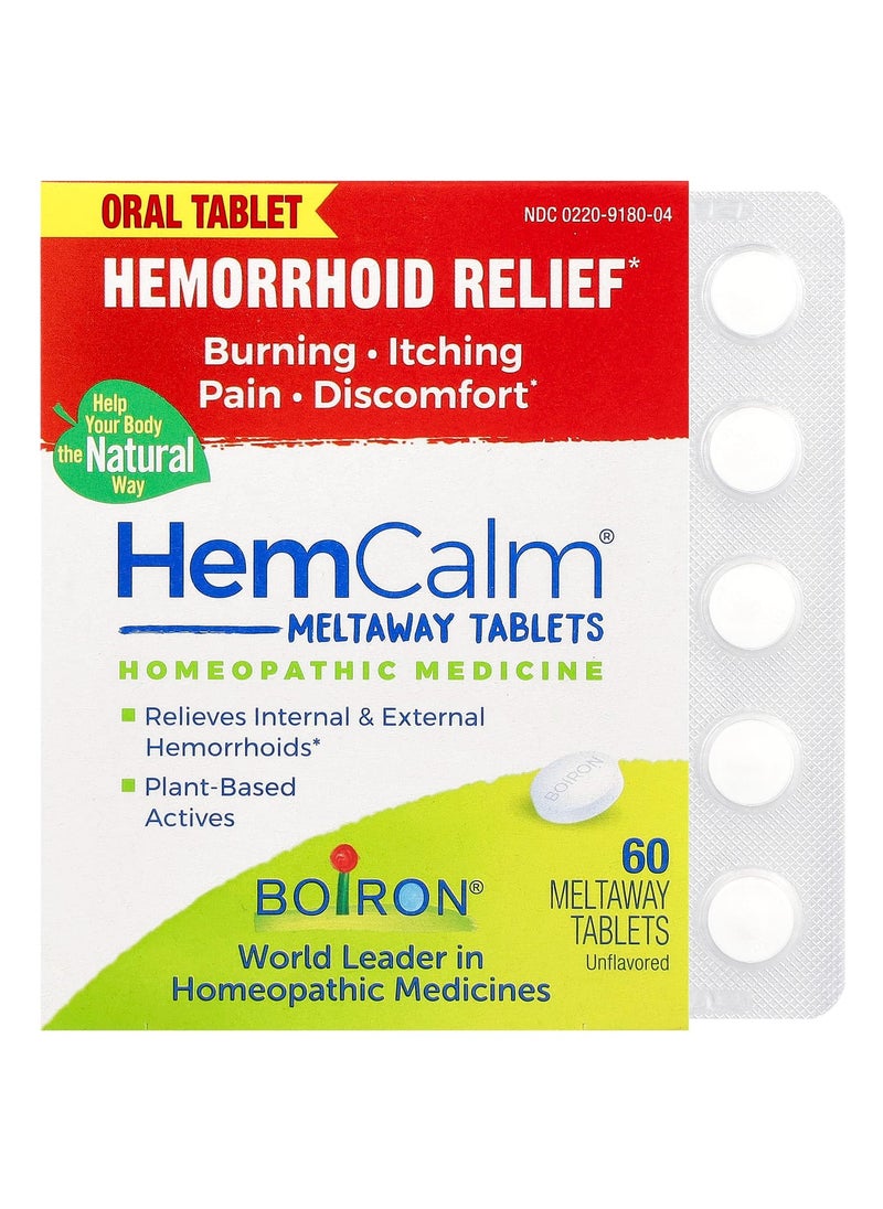 Boiron - Hemcalm hemorrhoid Relief Tablets for Itchy Burning Pain, Swelling and discomfort, White, 60 Count - Image 1