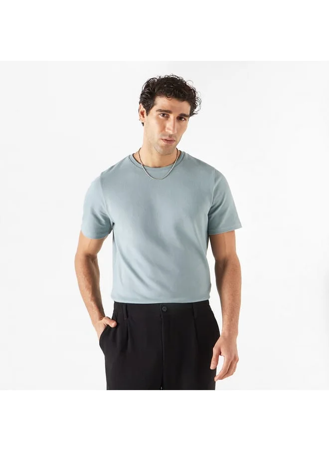 Iconic Iconic Textured T-shirt with Crew Neck and Short Sleeves