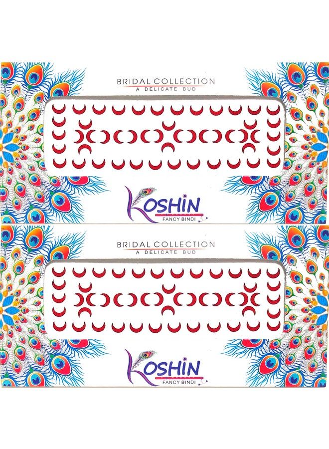 KOSHIN Red Half Moon Shape With Black Outline Medium Size Height 6Mm X Width 7Mm Forehead Bindi For Girls Women Ladies (Red Chand Bindi) Pack 2  - Image 2