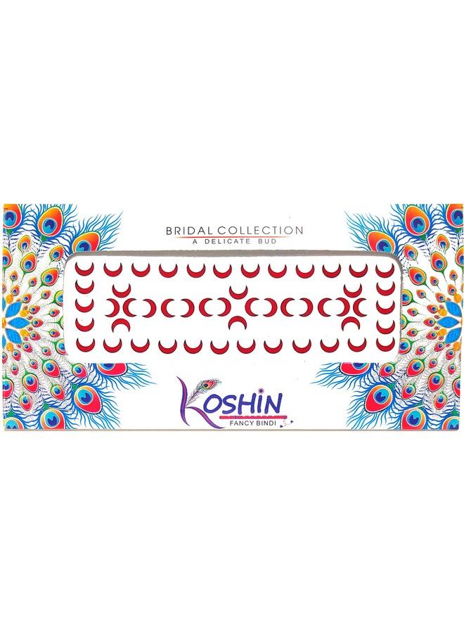 KOSHIN Red Half Moon Shape With Black Outline Medium Size Height 6Mm X Width 7Mm Forehead Bindi For Girls Women Ladies (Red Chand Bindi) Pack 2  - Image 4