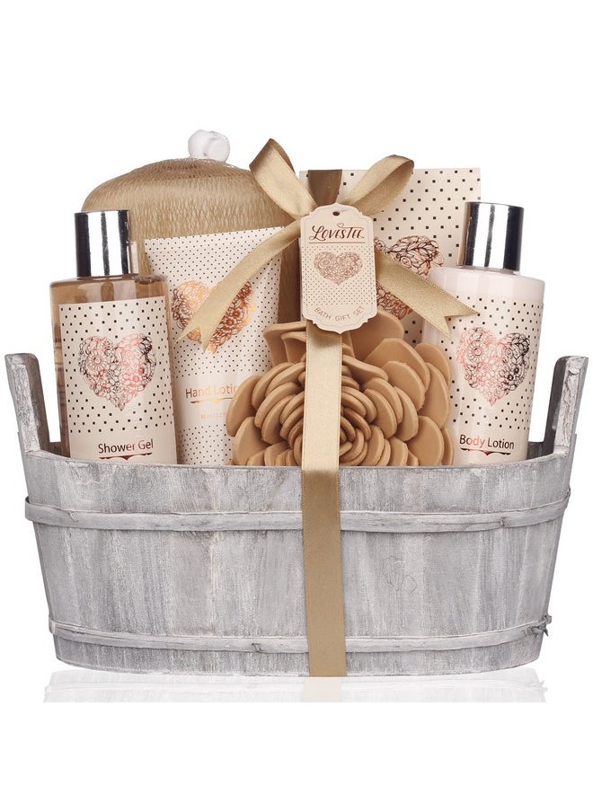 Lovestee Spa Gift Basket Bath And Body Set With Vanilla Fragrance By Lovestee Bath Gift Basket Includes Shower Gel Body Lotion Hand Lotion Bath Salt Eva Sponge And A Bath Puff  - Image 1