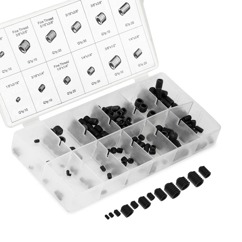 NEIKO 50484A Internal Hex Allen Set Screw Assortment Kit, Coarse and Fine Thread Screws with Full-Steel Construction, 200-Piece Set - Image 1