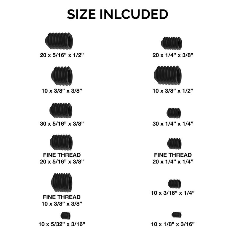 NEIKO 50484A Internal Hex Allen Set Screw Assortment Kit, Coarse and Fine Thread Screws with Full-Steel Construction, 200-Piece Set - Image 3