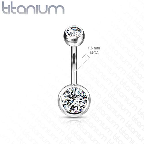 FIFTH CUE 14G Grade 23 Solid Titanium Double Gem Ball Naval Belly Button Ring (1/2" (12mm) 5 & 8mm Aqua) - Image 4