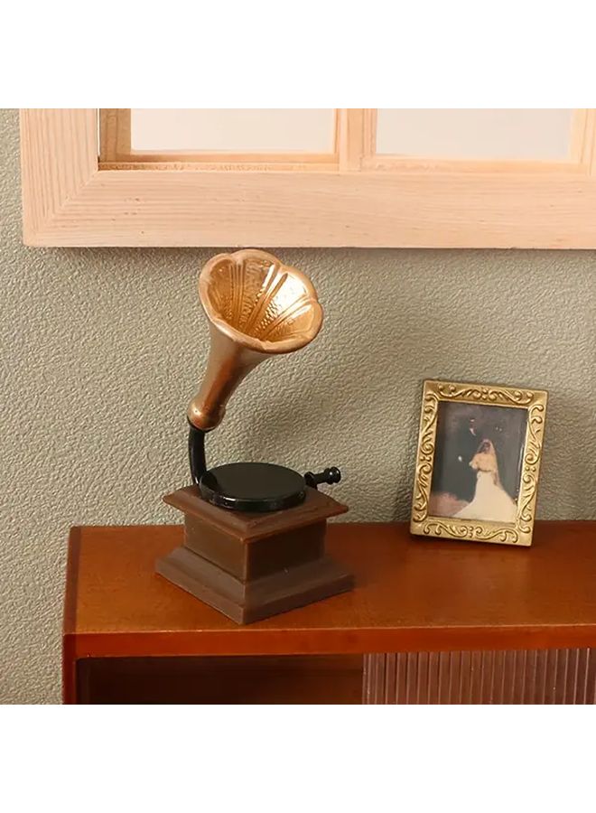 Vintage Gramophone Dollhouse Decorative Model With Record Miniature Tabletop Decoration - Image 4
