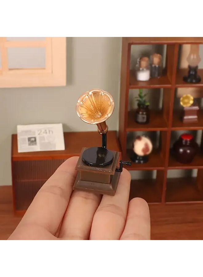 Vintage Gramophone Dollhouse Decorative Model With Record Miniature Tabletop Decoration - Image 1