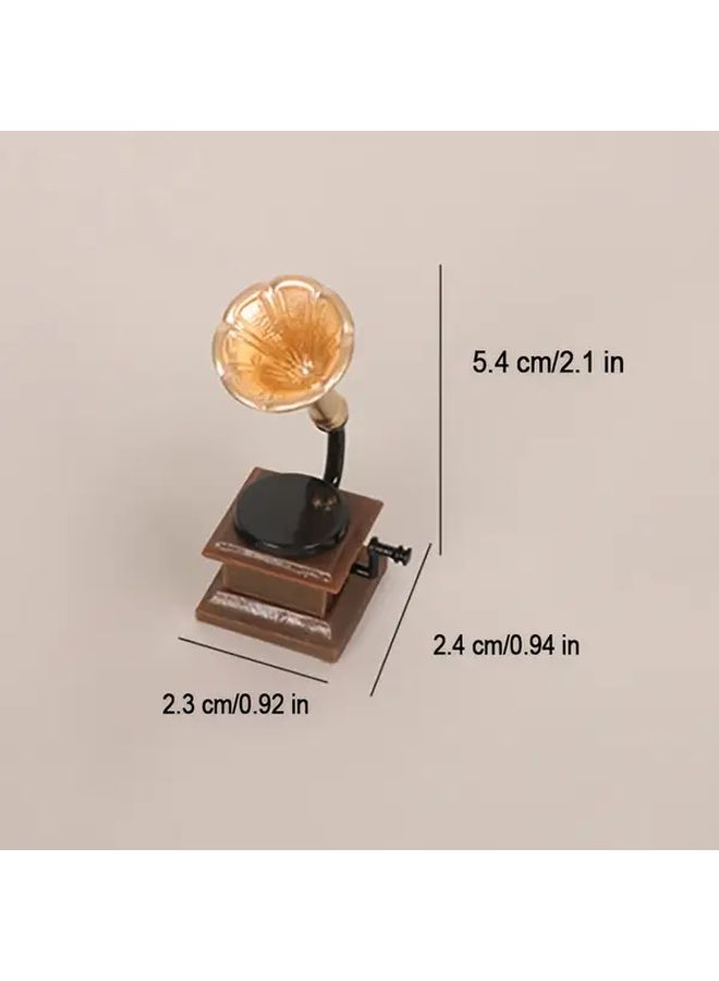Vintage Gramophone Dollhouse Decorative Model With Record Miniature Tabletop Decoration - Image 3