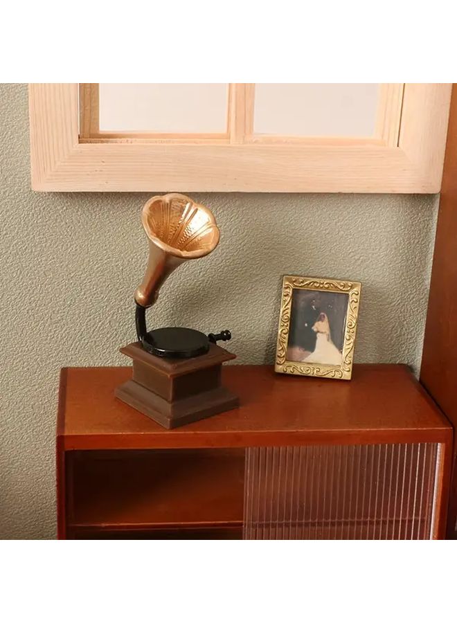 Vintage Gramophone Dollhouse Decorative Model With Record Miniature Tabletop Decoration - Image 5
