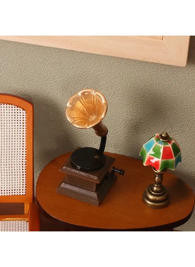 Vintage Gramophone Dollhouse Decorative Model With Record Miniature Tabletop Decoration - Image 2