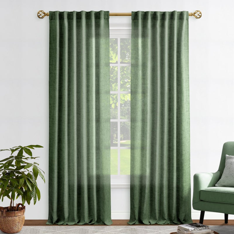 MEETBILY Olive Green 108 Inch Drapes 2 Panels for Living Room Semi Sheer Light Reducing Airy Flowy Modern Elegant Extra Long Linen Curtains for Bedroom Dining Office Large Window  Cortinas Para Sala 9 FT - Image 1