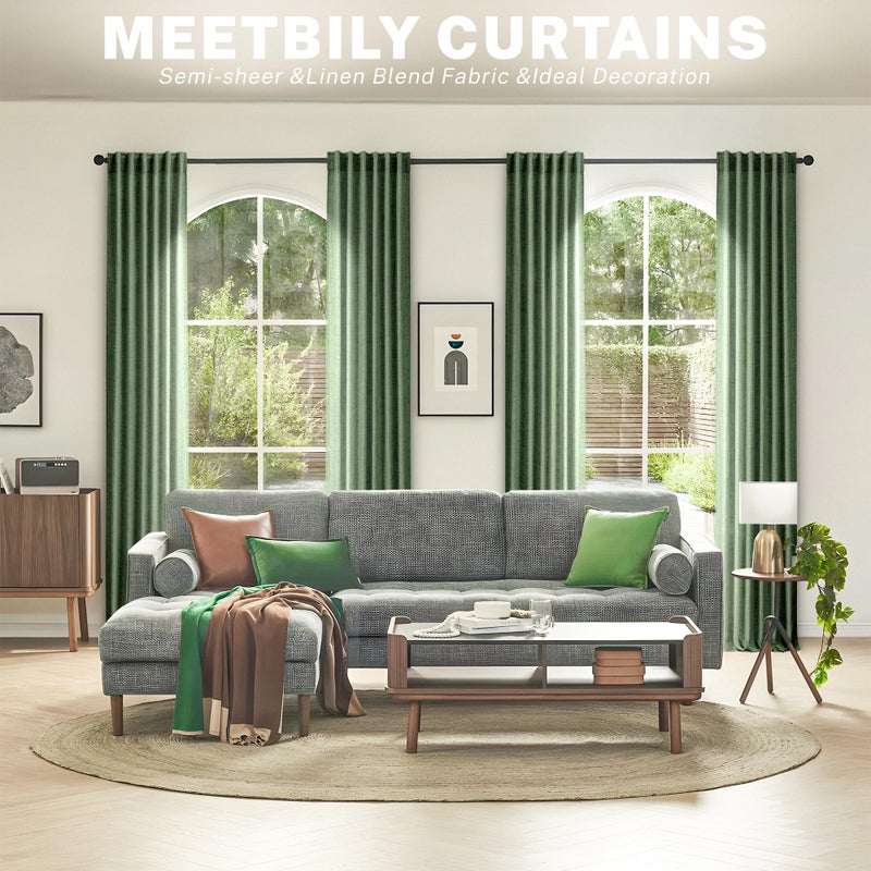 MEETBILY Olive Green 108 Inch Drapes 2 Panels for Living Room Semi Sheer Light Reducing Airy Flowy Modern Elegant Extra Long Linen Curtains for Bedroom Dining Office Large Window  Cortinas Para Sala 9 FT - Image 5