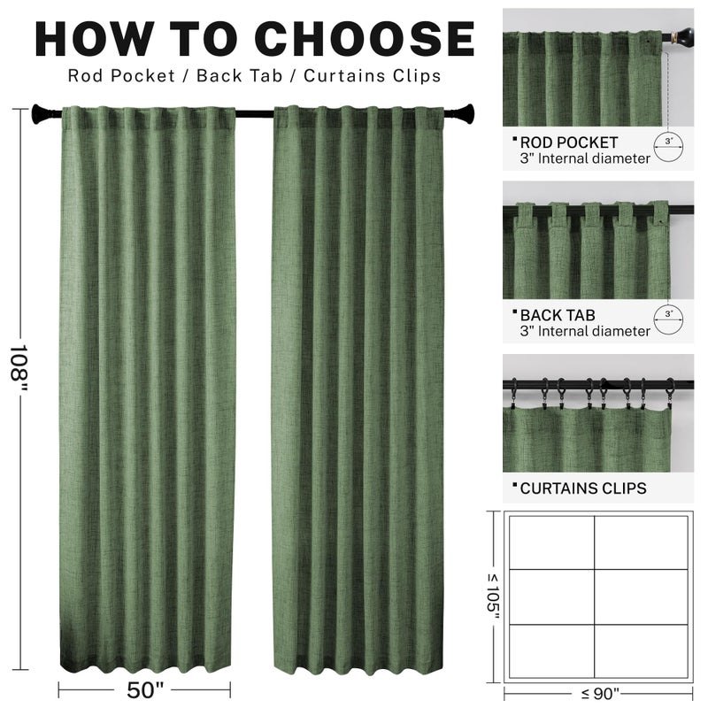 MEETBILY Olive Green 108 Inch Drapes 2 Panels for Living Room Semi Sheer Light Reducing Airy Flowy Modern Elegant Extra Long Linen Curtains for Bedroom Dining Office Large Window  Cortinas Para Sala 9 FT - Image 3