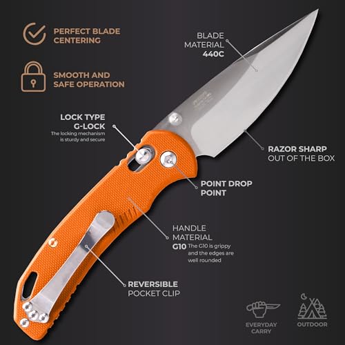 Firebird GANZO F753M1 Pocket Folding Knife G-10 Anti-Slip Handle with Clip 440C Stainless Steel Blade Camping Fishing Outdoor Folder EDC Knife (Orange) - Image 3