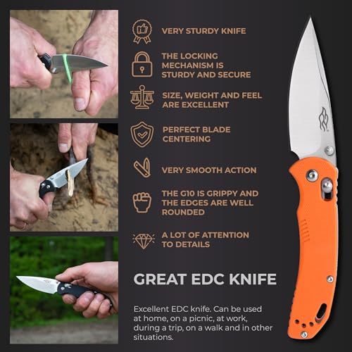 Firebird GANZO F753M1 Pocket Folding Knife G-10 Anti-Slip Handle with Clip 440C Stainless Steel Blade Camping Fishing Outdoor Folder EDC Knife (Orange) - Image 5