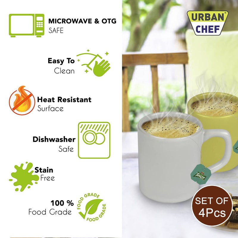 URBAN CHEF Droite Ceramic Handcrafted Shine Matte White & Yellow Cup- Microwave Safe Tea/Milk with Handle Ideal Best for Self Use Or Gift for Friends,Birthday (Set of 4,100 ML Each) Ceramic Cup - Image 5