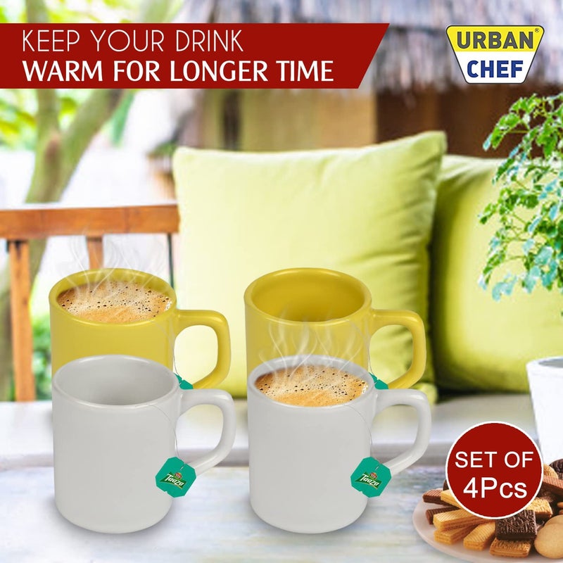 URBAN CHEF Droite Ceramic Handcrafted Shine Matte White & Yellow Cup- Microwave Safe Tea/Milk with Handle Ideal Best for Self Use Or Gift for Friends,Birthday (Set of 4,100 ML Each) Ceramic Cup - Image 2