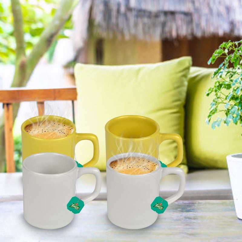 URBAN CHEF Droite Ceramic Handcrafted Shine Matte White & Yellow Cup- Microwave Safe Tea/Milk with Handle Ideal Best for Self Use Or Gift for Friends,Birthday (Set of 4,100 ML Each) Ceramic Cup - Image 1
