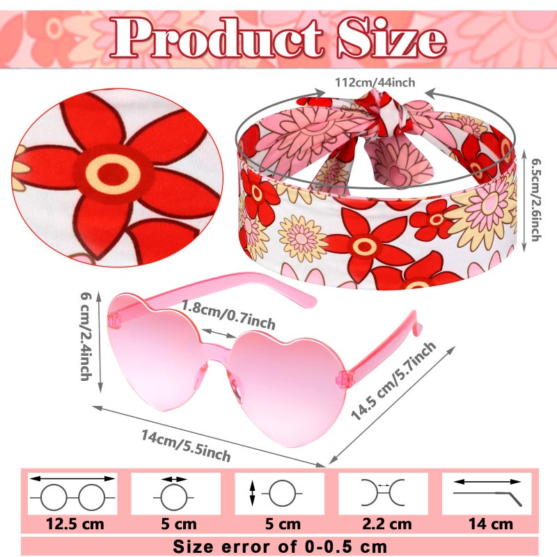 Tisancy 3 Pcs 60s 70s Outfit for Women Hippie Costume Set Disco Flared Pants Groovy Outfit Party Accessories(L Size, Flower) - Image 2