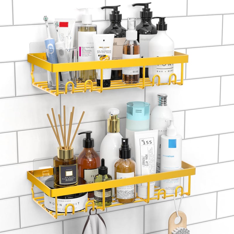 Moforoco Shower Caddy Shelf Organizer Rack, Self Adhesive Black Bathroom Shelves Basket, Home Farmhouse Wall Inside Organization and Storage Decor Rv Accessories, First Camper Apartment Essentials - Image 1