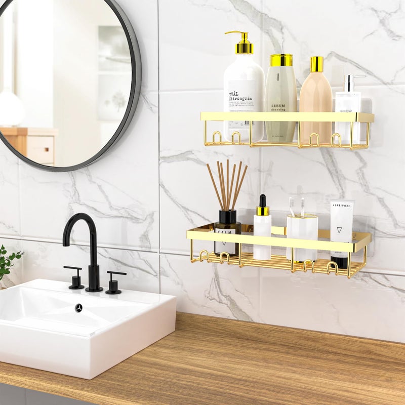 Moforoco Shower Caddy Shelf Organizer Rack, Self Adhesive Black Bathroom Shelves Basket, Home Farmhouse Wall Inside Organization and Storage Decor Rv Accessories, First Camper Apartment Essentials - Image 2