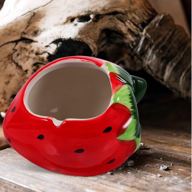 Strawberry Shape Ceramic Ashtray Decorative Fruit Ash Holder Tabletop Ash Stand for Home Smoking Area - Image 3