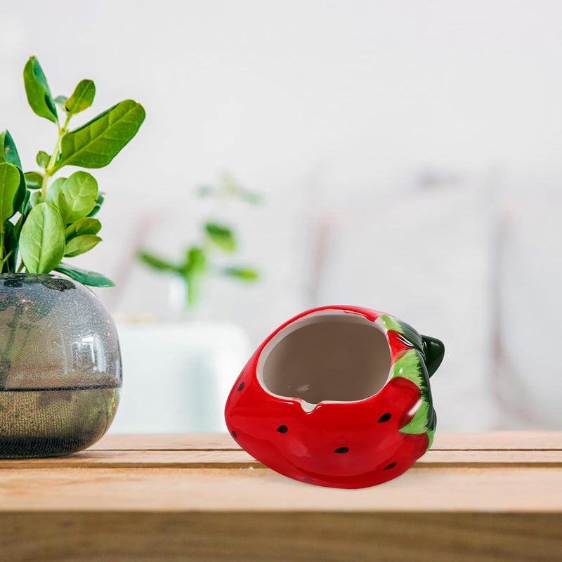 Strawberry Shape Ceramic Ashtray Decorative Fruit Ash Holder Tabletop Ash Stand for Home Smoking Area - Image 4