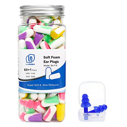 LYSIAN Ultra Soft Foam Earplugs for Sleep, 38dB Noise Cancellation Ear Plugs & Sound Reduction for Sleeping, Snoring, Shooting, Mowing - 60 Pairs Multi-Color - Image 1