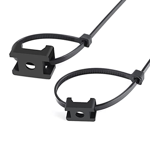 XHF 100 Pcs Cable Zip Tie Saddle Type Mounts Base with 100 Pcs 8" Cable Ties and 100 Pcs Tapping Screw, Wire Cable Clips Organizer Holders Clamps Black - Image 3
