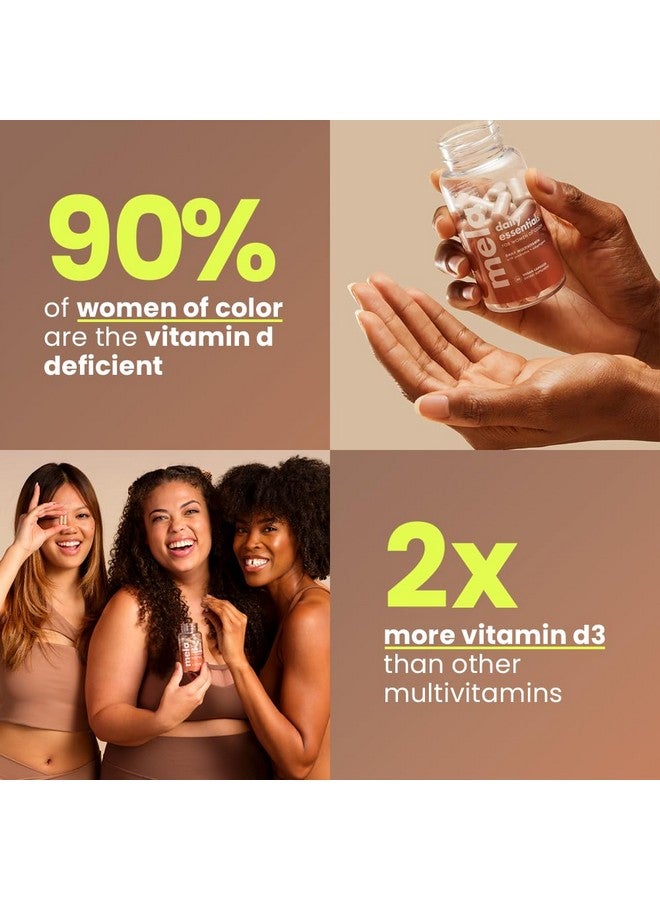Mela Daily Essentials Multivitamin for Melanated Women - High-Dose Vitamin D3 and B12, Probiotics, Lion's Mane, Ceylon Cinnamon - Vegan, Gluten Free, Non-GMO, 30 Day Supply (60 Capsules) - Image 2