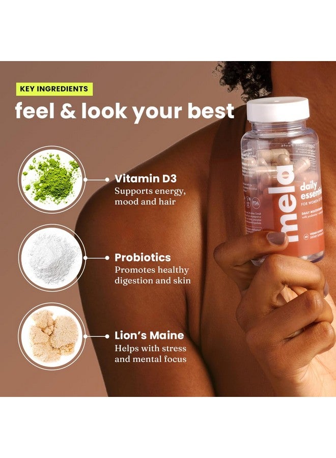 Mela Daily Essentials Multivitamin for Melanated Women - High-Dose Vitamin D3 and B12, Probiotics, Lion's Mane, Ceylon Cinnamon - Vegan, Gluten Free, Non-GMO, 30 Day Supply (60 Capsules) - Image 5