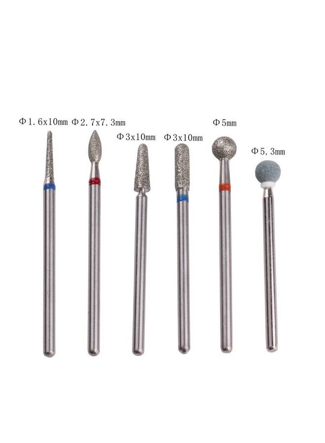 MZCMSL Russian Cuticle Drill Bit Set With Case,6Pcs Cuticle Remover Bits (Needle,Ball,Flame,Cylinder,Tapered),Diamond Nail Bit Stone Bit - Image 3