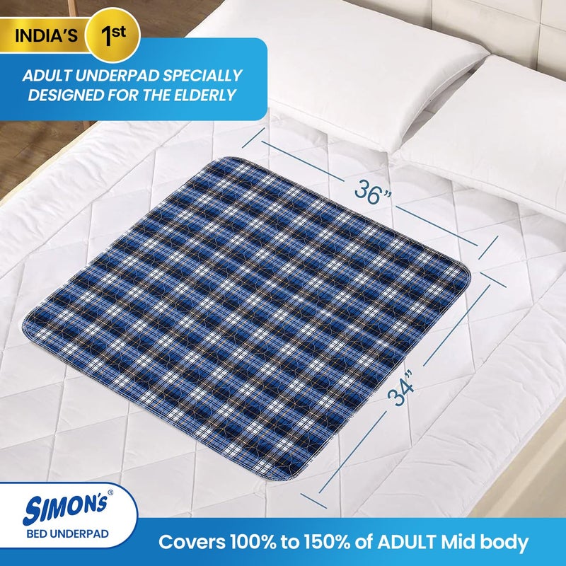 Simon's Simon’s Adult Reusable Stain-Mask Bed Underpad for Elderly, Heavy Absorbency Large Size 34 X 36 inches | Leak Proof 4 Layer Design Protects Surfaces for Incontinence Patients – Blue Check | Pack of 2 - Image 3