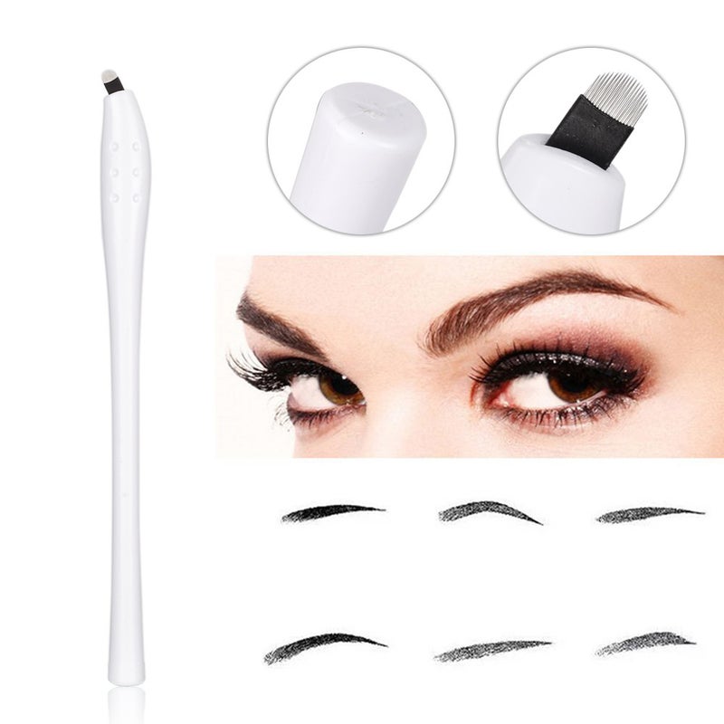 10pcs Eyebrow Tattoo Pens Tattoo Needles Microblading Pen Disposable Eyebrow Pen with 18U Microblading Needles Manual Tattoo Supplies Permanent Makeup Needles for Eyebrow & Lips - Image 3