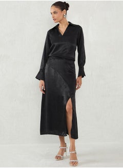 Femmella Self Design Satin Top and Skirt Co-Ords by Styli  - Image 1