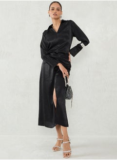 Femmella Self Design Satin Top and Skirt Co-Ords by Styli  - Image 5
