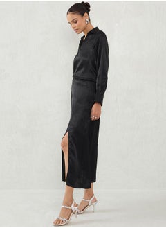 Femmella Self Design Satin Top and Skirt Co-Ords by Styli  - Image 3