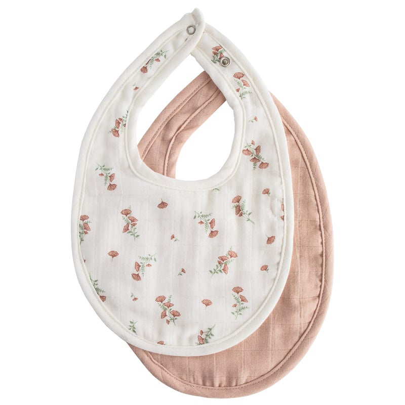 mushie Muslin Baby Bib | Soft Cotton for Infant Drips, Drools & Feedings | Adjustable Fit | 2 Pack (Blush/Pink Floral) - Image 1
