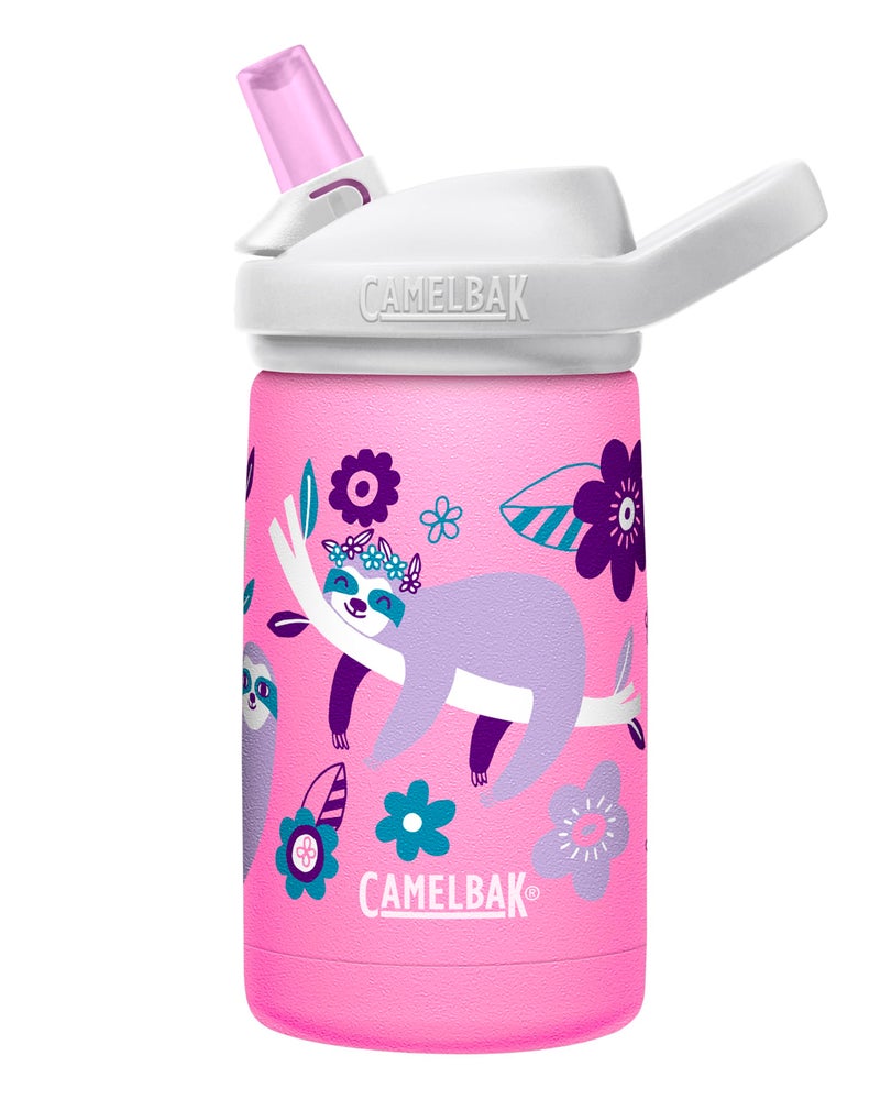 CamelBak eddy+ Kids Water Bottle with Straw, Insulated Stainless Steel - Leak-Proof when Closed, 12oz, Flowerchild Sloth - Image 1