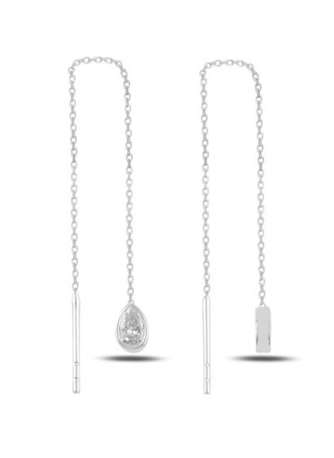 EMNON - 925 Sterling Silver Jewelry Rhodium Plated Teardrop CZ Threader Earrings 100% Precious Metal Gift for Women- Emnon35EA - Image 1