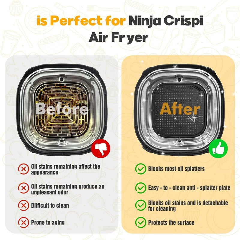 Amoner 2 PCS Silicon Splatter Shield for Ninja Crispi Air Fryer Heat-Resistant Splash Guard,for Ninja Crispi Accessories,Crisp Containers,Crispy Replacement Parts Protects Kitchen from Oil– Black - Image 3