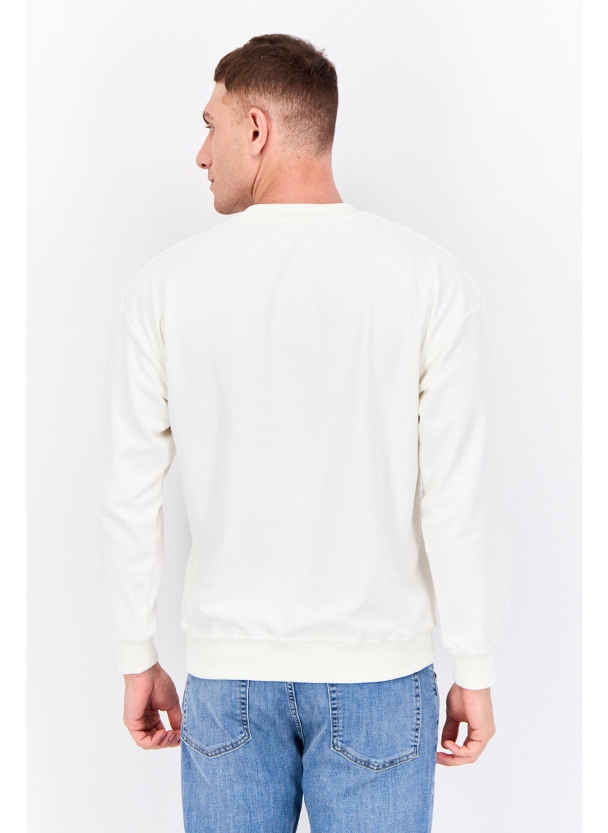 ELVIS Men Crew Neck Graphic Printed Long Sleeves Sweatshirt, Off White  - Image 3