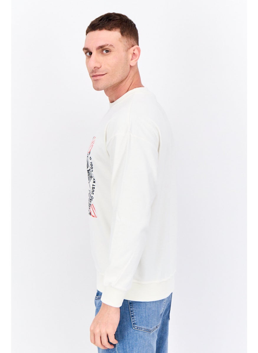 ELVIS Men Crew Neck Graphic Printed Long Sleeves Sweatshirt, Off White  - Image 1